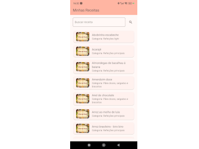 Tela do App Caderno de Receitas
